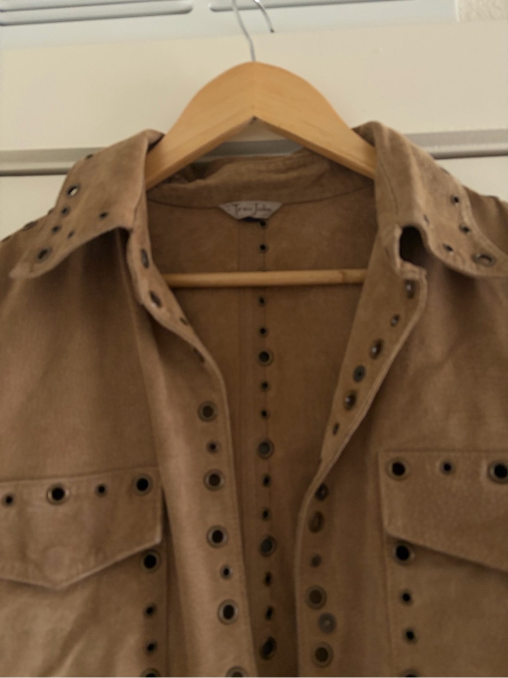 Tres Jolie Accessories Tan Suede Eyelet-Trim Jacket - Picture 4 of 7